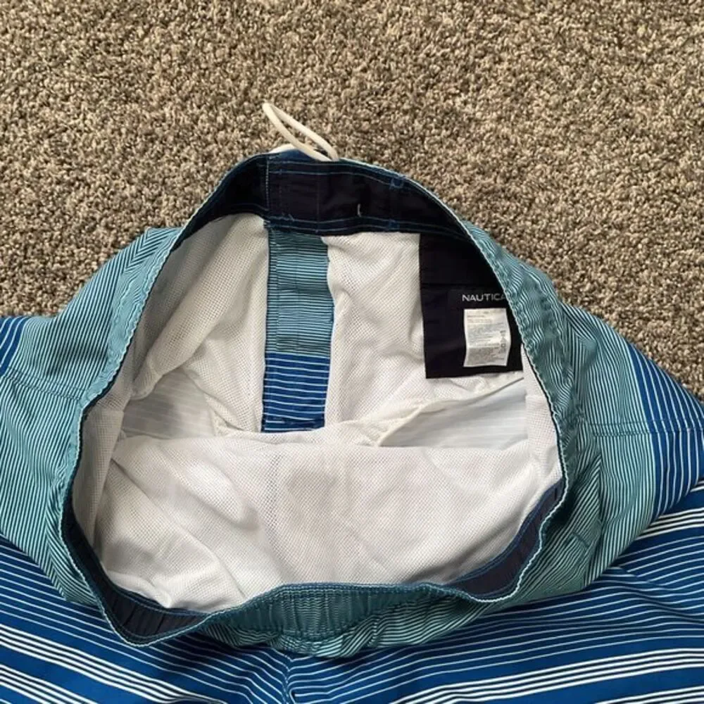 Men's Pull On Striped‎ Blue & White Swim Trunks/board Shorts Beach Vacation XXL